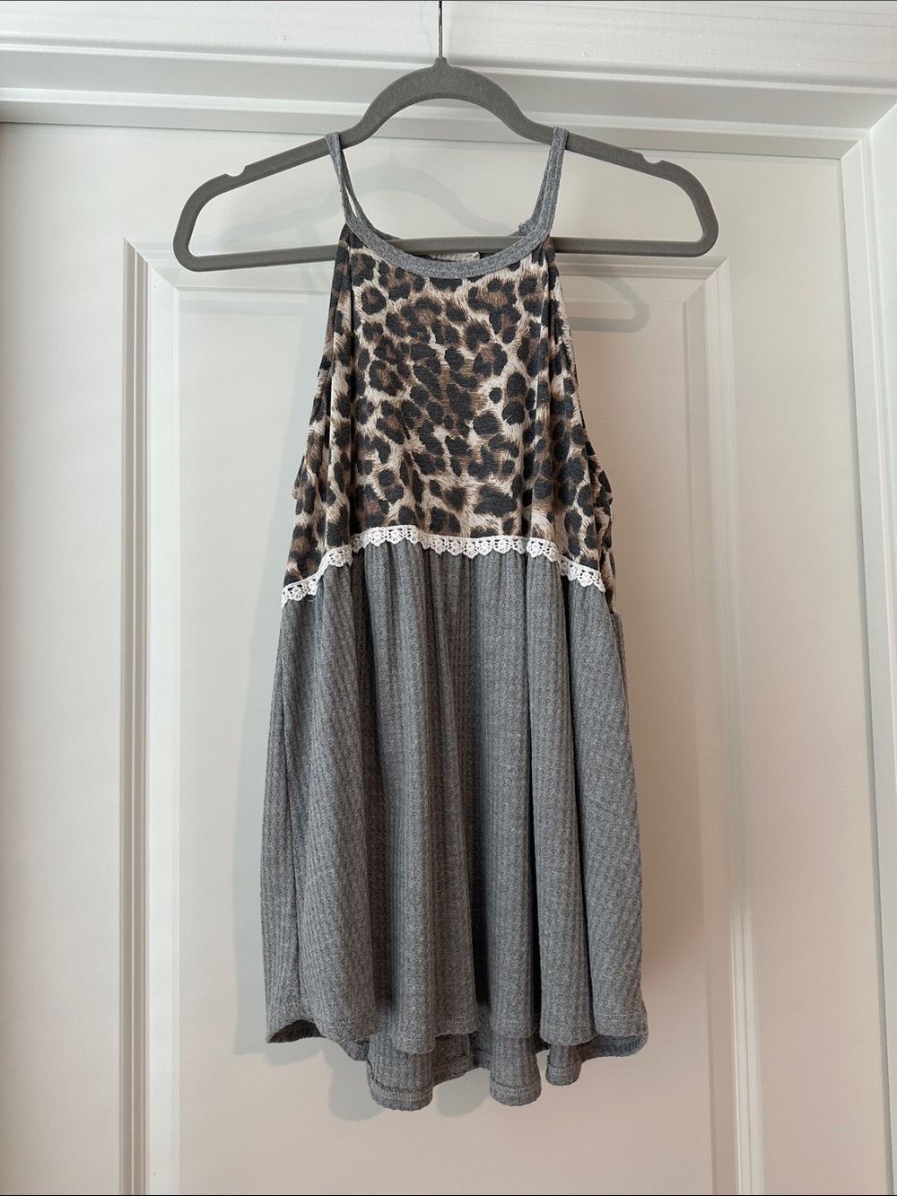 BiBi Grey Tank Top with Leopard Bodice